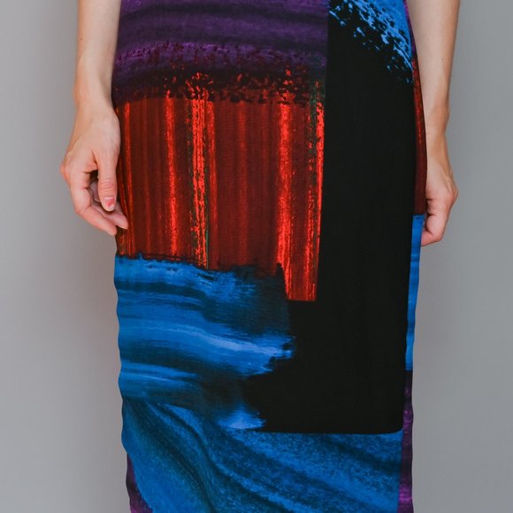 RACHEL COMEY Blue & Red Printed Midi Dress Sz 6 - Picture 6 of 7